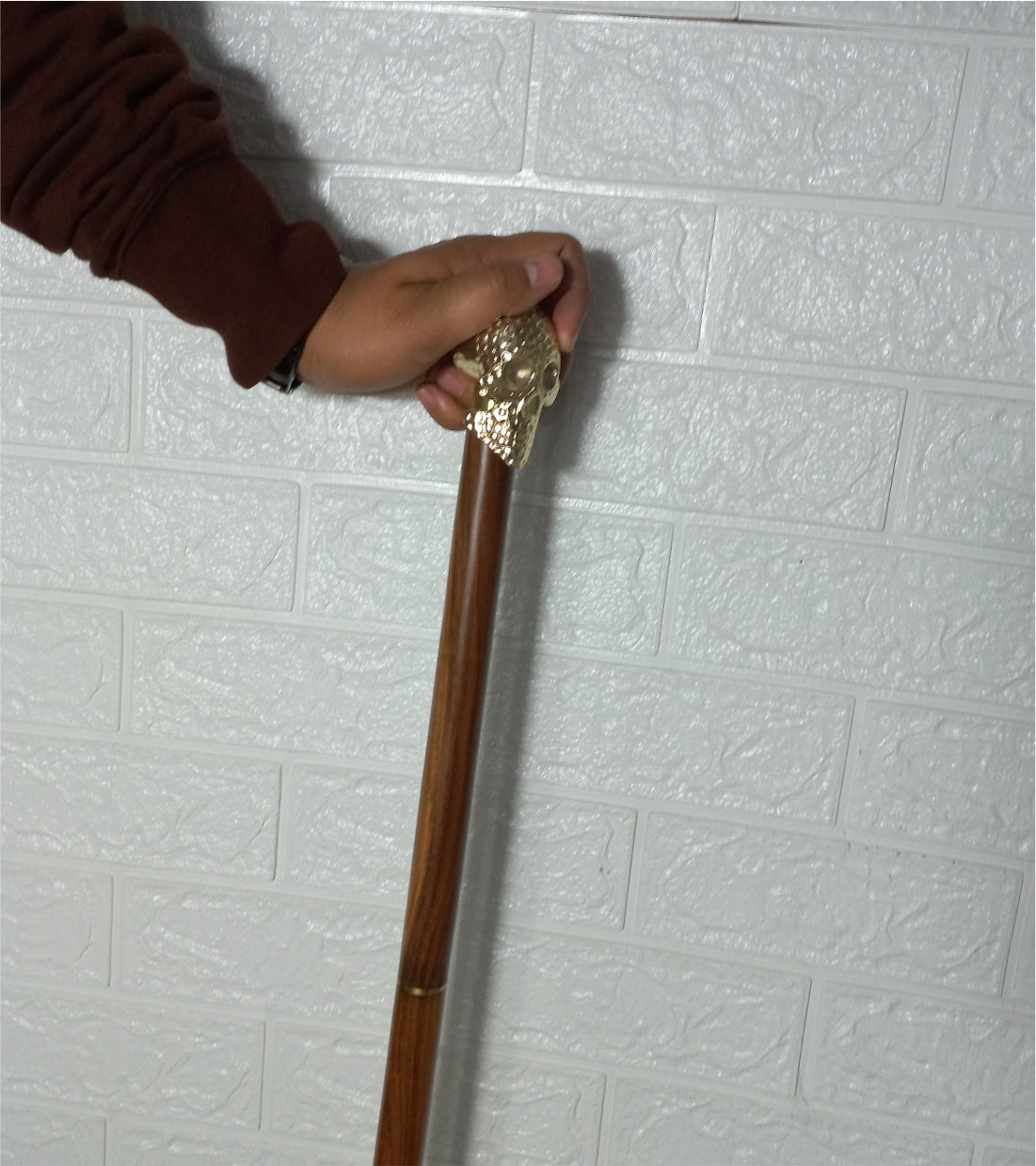 Foldable Walking Stick Brass Skull Handle 36"